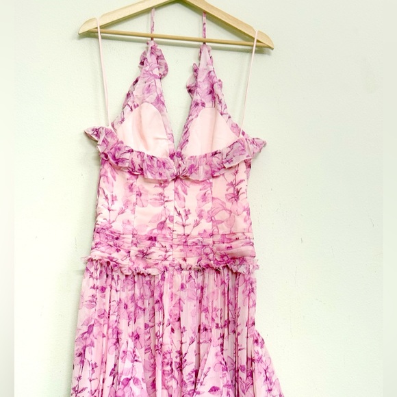 NWT Cinq a Sept Agatha Chiffon Ruffled Gown in Vibrant Plum Multi Size 10 - Picture 15 of 17